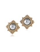 Carolee 12k Goldplated 10mm Faux Pearl Button Earrings