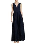 Vera Wang Solid Floral Lace Floor-length Gown