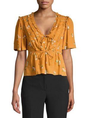 Astr The Label Floral Ruffle-trimmed Top