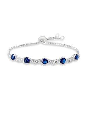Lord & Taylor 925 Sterling Silver & Crystal Bridal Adjustable Bolo Tennis Bracelet
