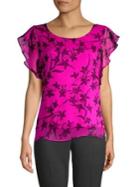 Vince Camuto Flutter-sleeve Floral Top