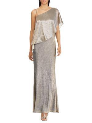 Lauren Ralph Lauren Ruffled-overlay Metallic Column Gown