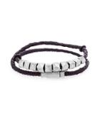 Steve Madden Stainless Steel And Leather Braided Wrap Bracelet
