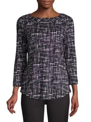 Jones New York Cross-hatch Print Three-quarter Top