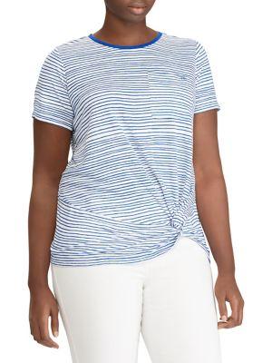 Lauren Ralph Lauren Plus Twist-hem Striped Pocket Tee