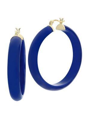 Gold And Honey Lapis Lucite Hoop Earrings