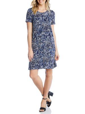 Karen Kane Block Floral Short-sleeve Shift Dress