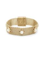 Sole Society Burnished Goldtone & Faux Pearl Mesh Bracelet