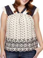 Lucky Brand Plus Plus Embroidered Flutter Top