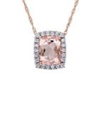 Sonatina 14k Rose Gold, Morganite & 0.25 Tcw Diamond Halo Pendant Necklace
