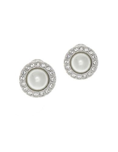 Givenchy 8mm White Faux Pearl Pave Button Stud Earrings