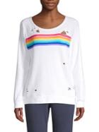 Chaser Distressed Rainbow Striped Sweatshirt