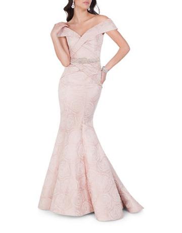 Glamour By Terani Couture Off-the-shoulder Jacquard Mermaid Gown