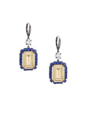 Nina Rhodium-plated And Cubic Zirconia Emerald-cut Drop Earrings