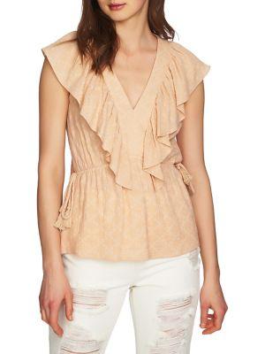 1.state Side Tie V-neck Ruffle Edge Top
