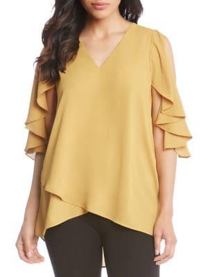 Karen Kane Ruffle Sleeve Crossover Top