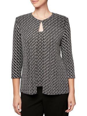 Alex Evenings Plus Two-piece Geometric Cardigan And Tank Top