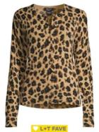 Lord & Taylor Animal-print Button Front Cashmere Cardigan