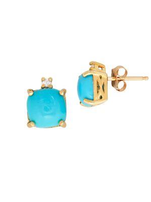 Lord & Taylor Turquoise, Diamond & 14k Yellow Gold Stud Earrings