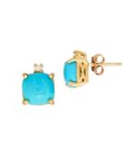 Lord & Taylor Turquoise, Diamond & 14k Yellow Gold Stud Earrings