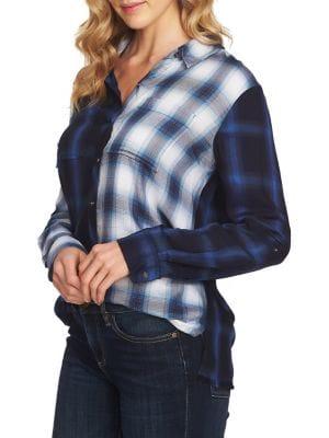 Vince Camuto Sapphire Bloom Tartan Plaid Blouse