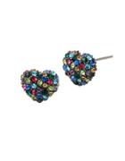 Betsey Johnson Confetti Hematite-tone Pave Heart Stud Earrings