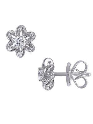Sonatina Floral 14k White Gold & Diamond Stud Earrings