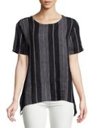 Lord & Taylor Plus Striped Linen Top