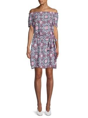 Michael Michael Kors Petite Ornate Mosaic Off-the-shoulder Dress