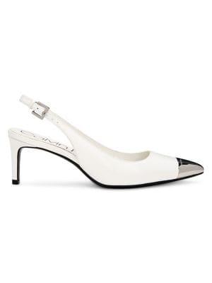 Calvin Klein Reina Kitten Heel Leather Slingback Pumps