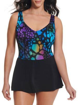 Longitude Leaping Lizard Mock Surplice Swimdress