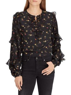 Lauren Ralph Lauren Floral Ruffled Crepe Top