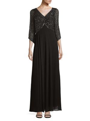 J Kara Plus Sequin-embellished Gown
