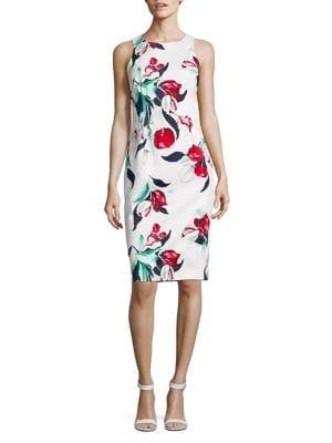 Adrianna Papell Dynasty Floral Stretch-cotton Sheath Dress