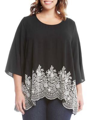 Karen Kane Plus Quarter-sleeve Embroidered Top