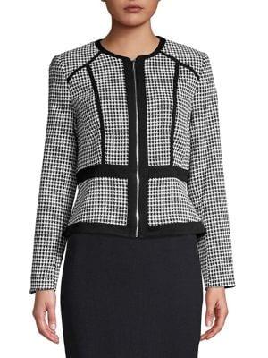 Calvin Klein Petite Houndstooth-print Contrast Jacket