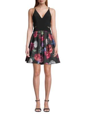 Xscape Floral Fit-&-flare Cocktail Dress