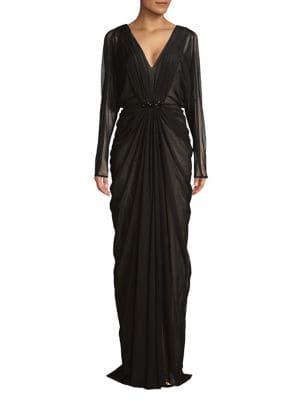 Tadashi Shoji Floor-length Mesh Pleated Gown