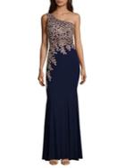 Xscape Petite Cocktail-fit One-shoulder Embroidered Mermaid Gown