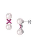 Sonatina 2-pair Sterling Silver Cultured Freshwater Pearl & Created Ruby Cross Earrings