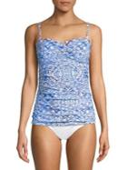 Tommy Bahama Beach Glass Blue Medallion Shirred Tankini Top