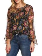 Vince Camuto Floral Mesh Flare-sleeve Blouse