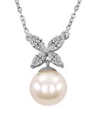 Majorica 8mm White Pearl, Cubic Zirconia And Sterling Silver Butterfly Necklace