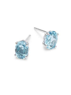 Lord & Taylor 14k White Gold And Aquamarine Stud Earrings