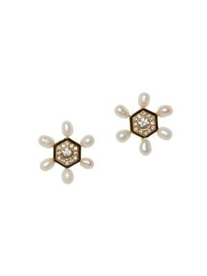 Vince Camuto Maldives Goldtone, Pave Crystal & 6mm Pearl Earrings