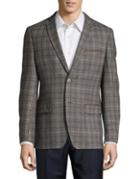Tallia Orange Slim Fit Suede-trim Wool Plaid Sportcoat