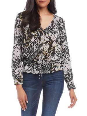 Karen Kane Ruffled Tie-front V-neck Button Top