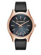 Karl Lagerfeld Paris Janelle Black Leather And Rose Goldtone Three-hand Watch