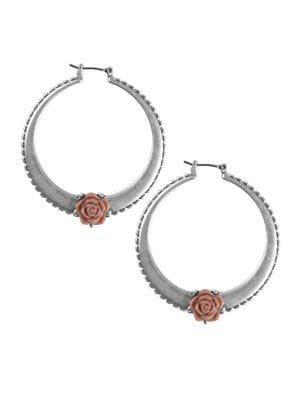 Lucky Brand Floral Tribes Silvertone Hoop Earrings