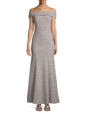 Cachet Off-the-shoudler Glitter Gown
